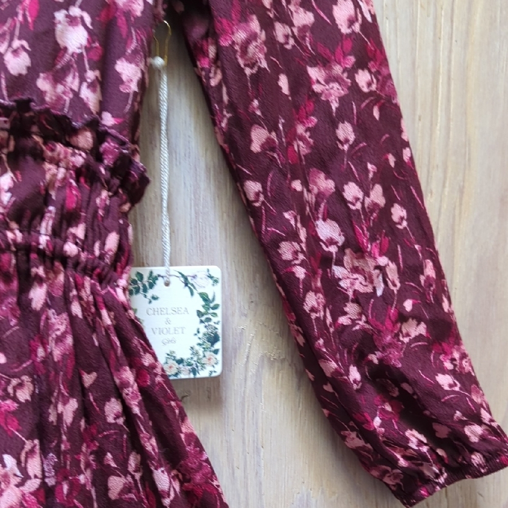 Chelsea and Violet girls Burgundy/Pink Floral print dress size 16 - Picture 5 of 12